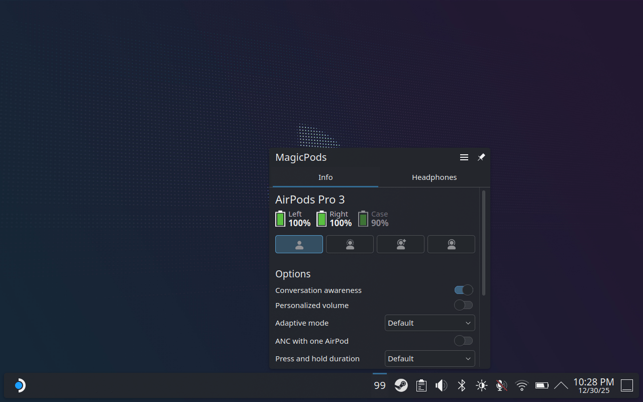 MagicPodsPlasmoid — a widget for SteamOS and Steam Deck
