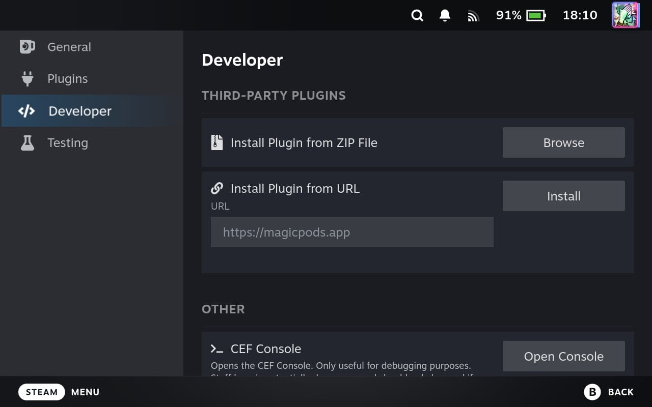 Manual Installation and Update of MagicPods for Decky Loader